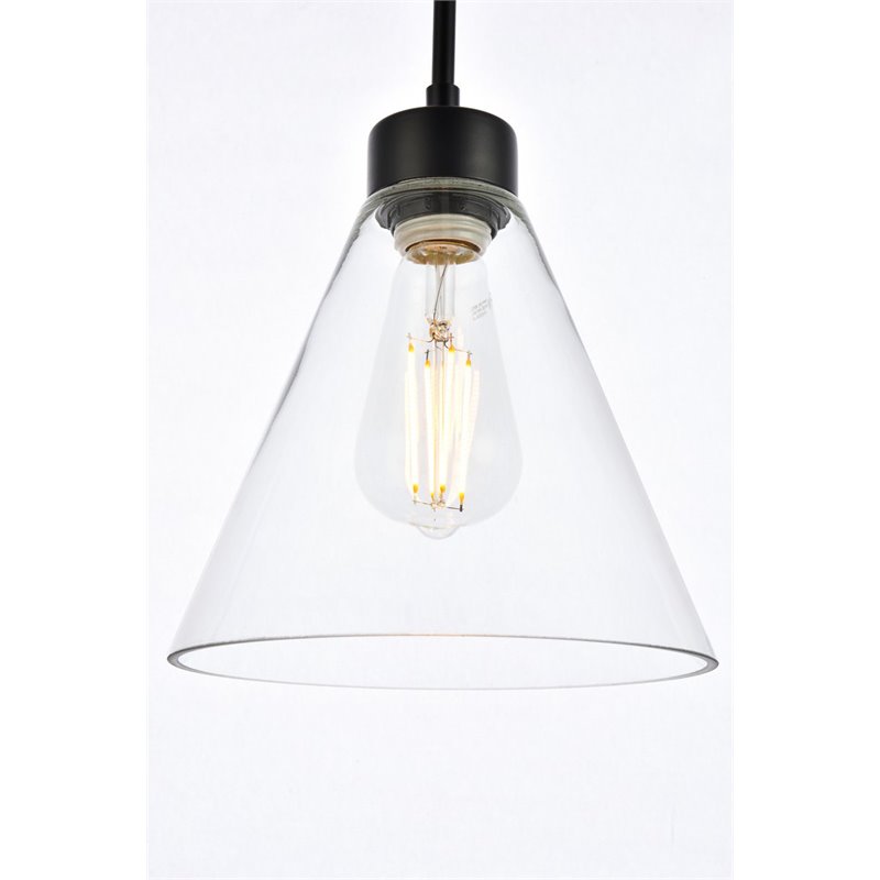 Living District Mera 1-Light Mid-Century Metal Pendant in Black and Clear
