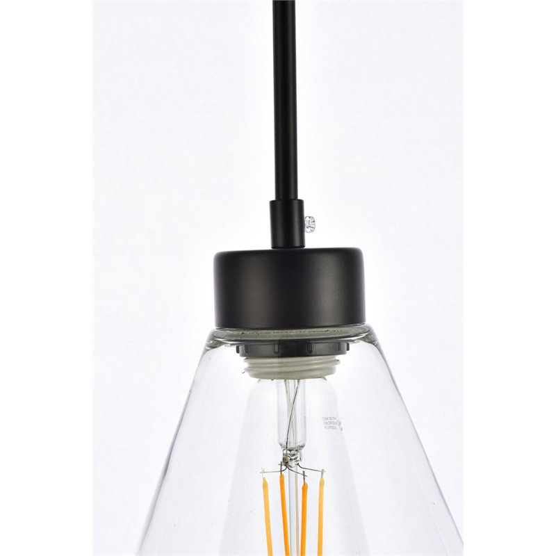 Living District Mera 1-Light Mid-Century Metal Pendant in Black and Clear