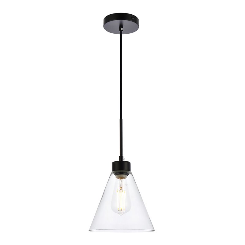 Living District Mera 1-Light Mid-Century Metal Pendant in Black and Clear