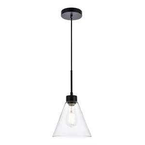 Living District Mera 1-Light Mid-Century Metal Pendant in Black and Clear