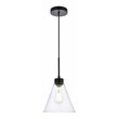 Living District Mera 1-Light Mid-Century Metal Pendant in Black and Clear