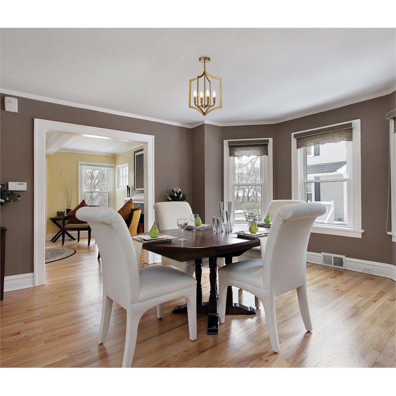 Living District Kiera 4-Light Mid-Century Metal Pendant in Brass