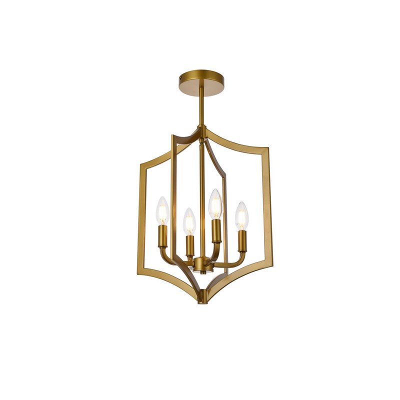 Living District Kiera 4-Light Mid-Century Metal Pendant in Brass