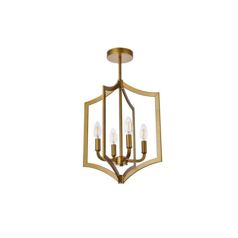 Living District Kiera 4-Light Mid-Century Metal Pendant in Brass
