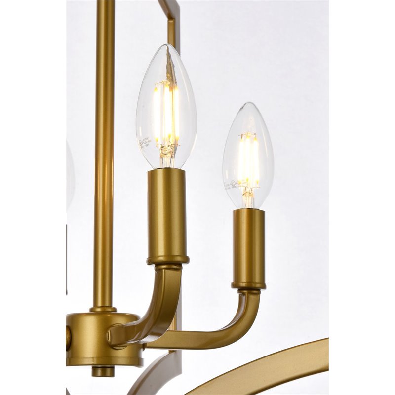 Living District Kiera 4-Light Mid-Century Metal Pendant in Brass