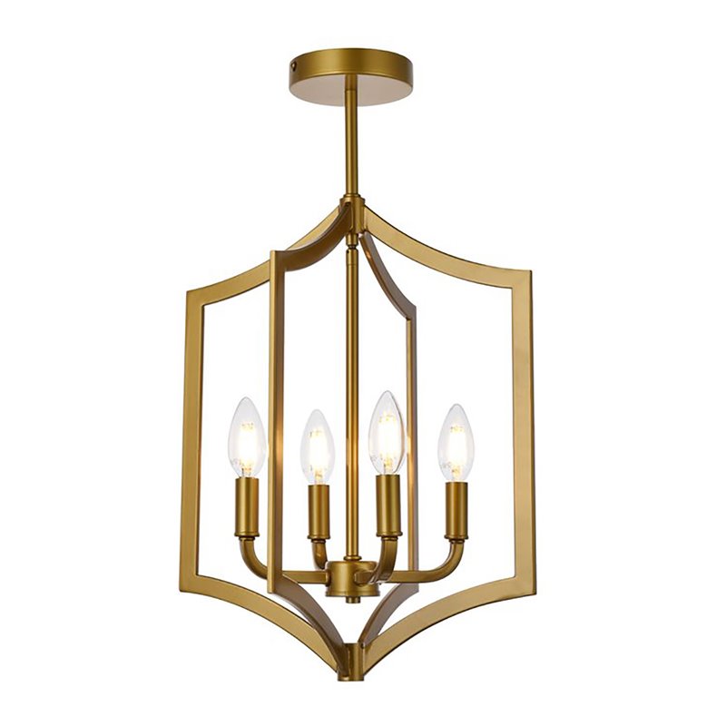 Living District Kiera 4-Light Mid-Century Metal Pendant in Brass