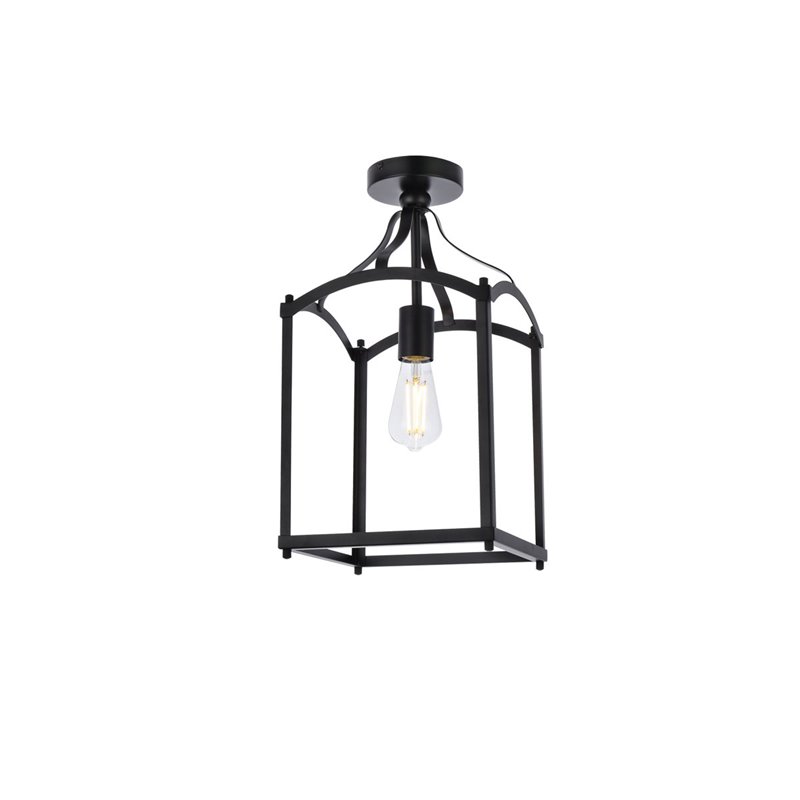 Living District Janet 1-Light Mid-Century Metal Flush Mount in Black