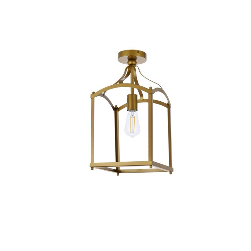 Living District Janet 1-Light Mid-Century Metal Flush Mount in Brass