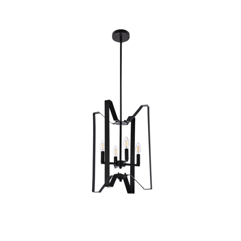 Living District Hoffman 4-Light Mid-Century Metal Pendant in Black