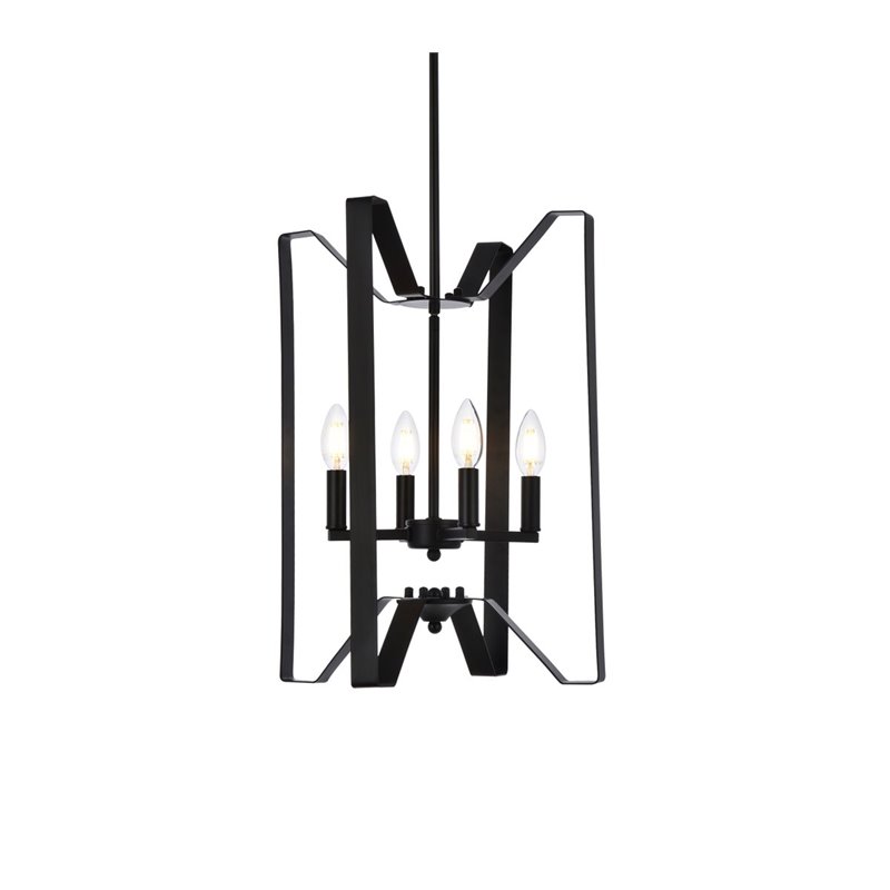Living District Hoffman 4-Light Mid-Century Metal Pendant in Black