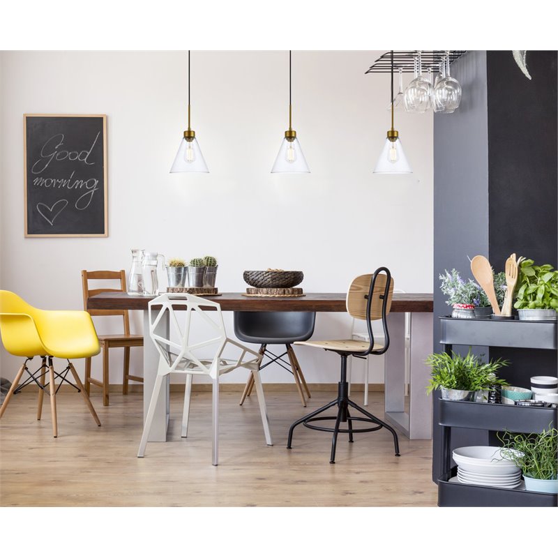 Living District Mera 1-Light Mid-Century Metal Pendant in Brass and Clear