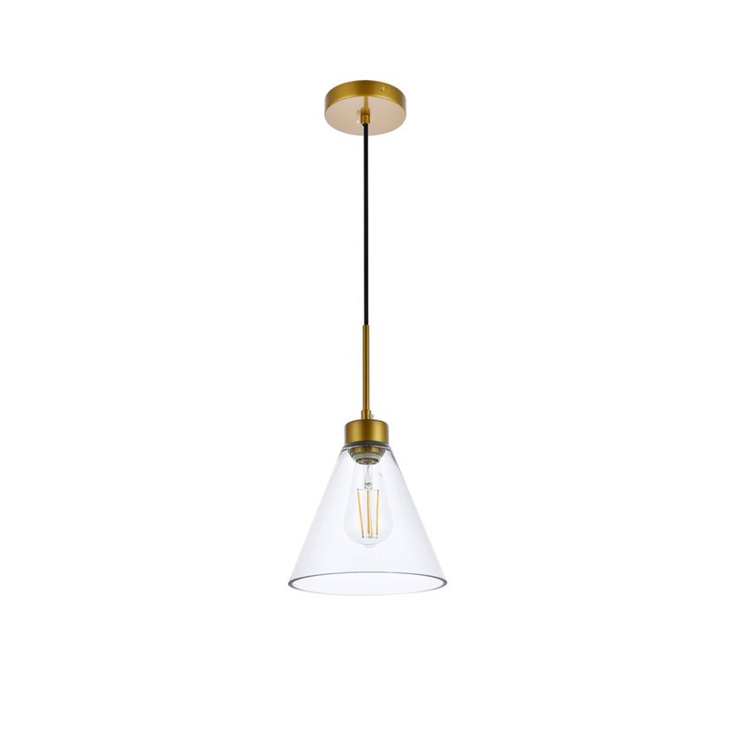 Living District Mera 1-Light Mid-Century Metal Pendant in Brass and Clear
