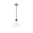 Living District Mera 1-Light Mid-Century Metal Pendant in Brass and Clear