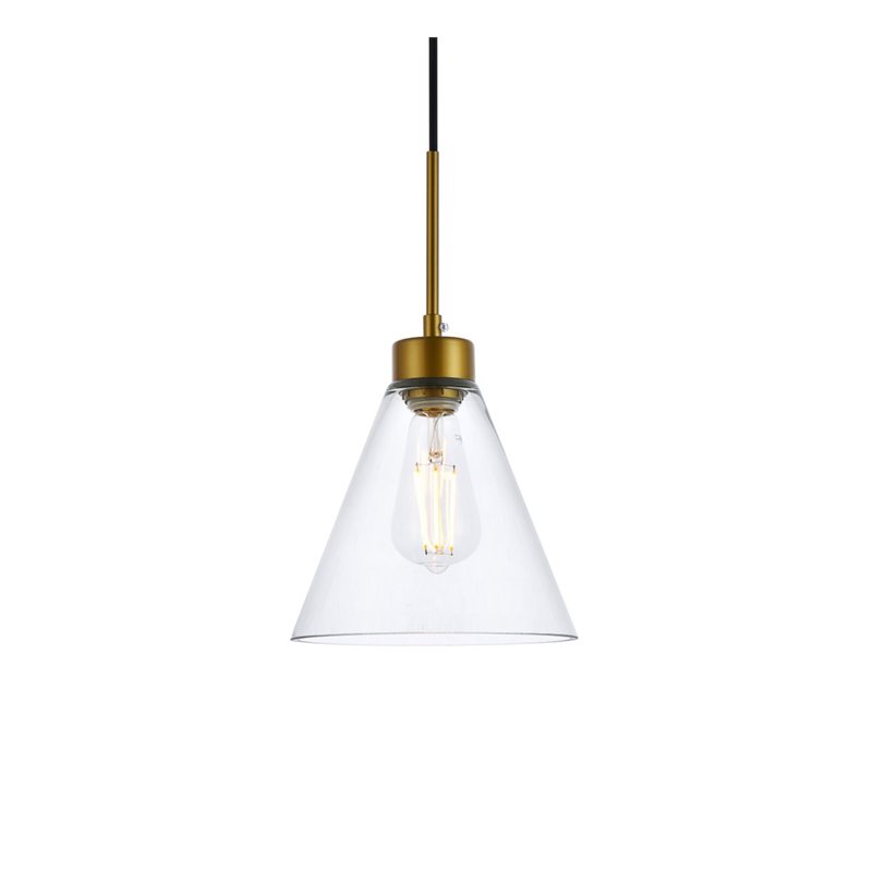 Living District Mera 1-Light Mid-Century Metal Pendant in Brass and Clear