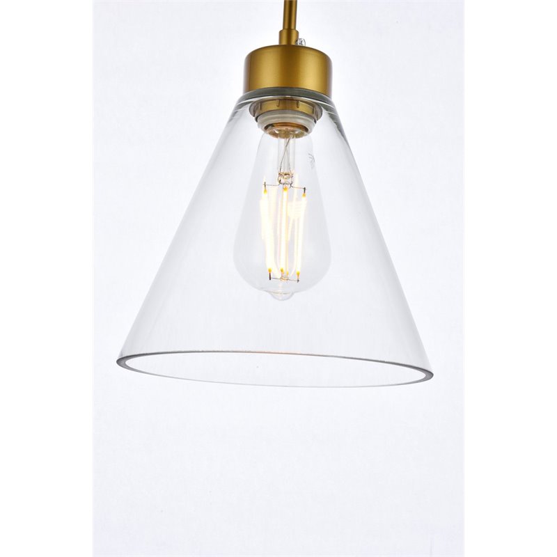 Living District Mera 1-Light Mid-Century Metal Pendant in Brass and Clear