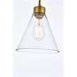 Living District Mera 1-Light Mid-Century Metal Pendant in Brass and Clear