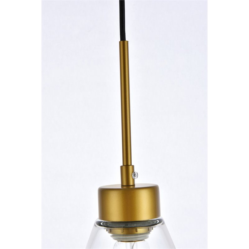 Living District Mera 1-Light Mid-Century Metal Pendant in Brass and Clear