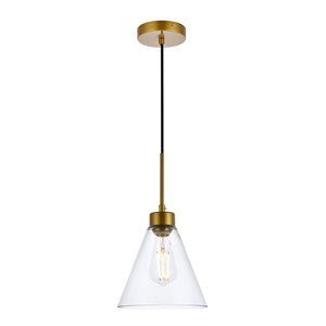 Living District Mera 1-Light Mid-Century Metal Pendant in Brass and Clear