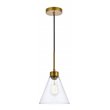Living District Mera 1-Light Mid-Century Metal Pendant in Brass and Clear