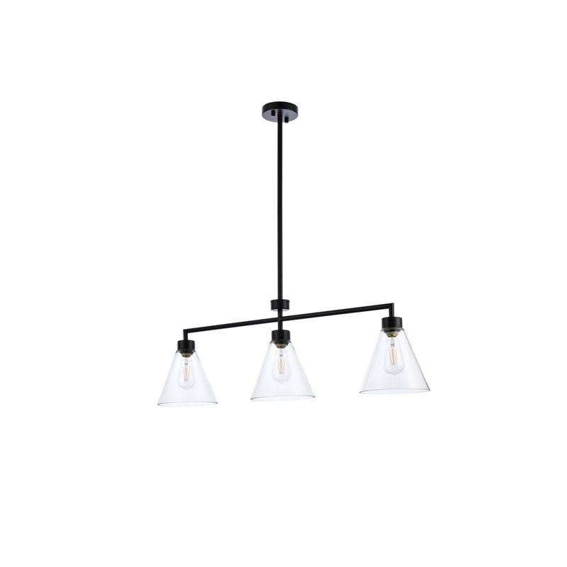 Living District Mera 3-Light Mid-Century Metal Pendant in Black and Clear