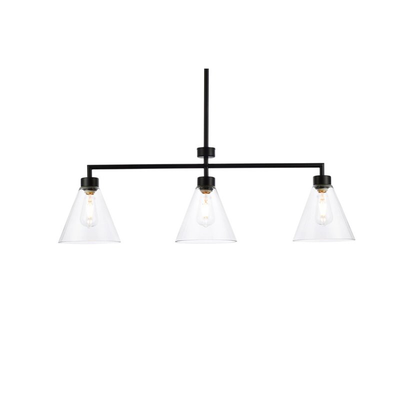 Living District Mera 3-Light Mid-Century Metal Pendant in Black and Clear