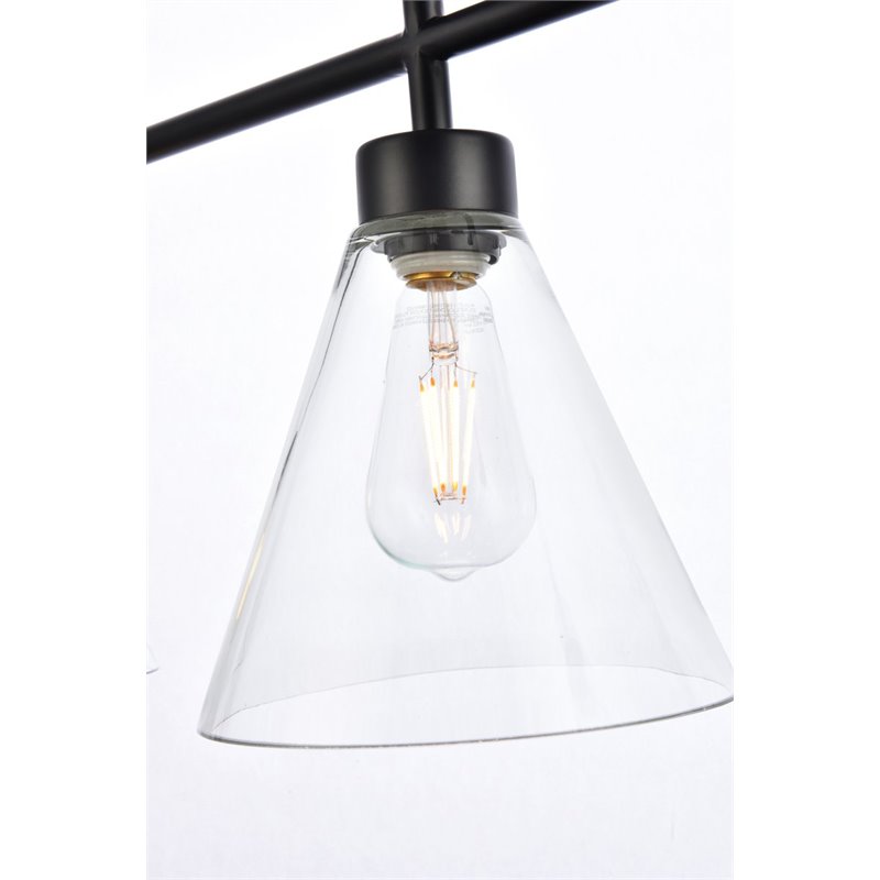 Living District Mera 3-Light Mid-Century Metal Pendant in Black and Clear