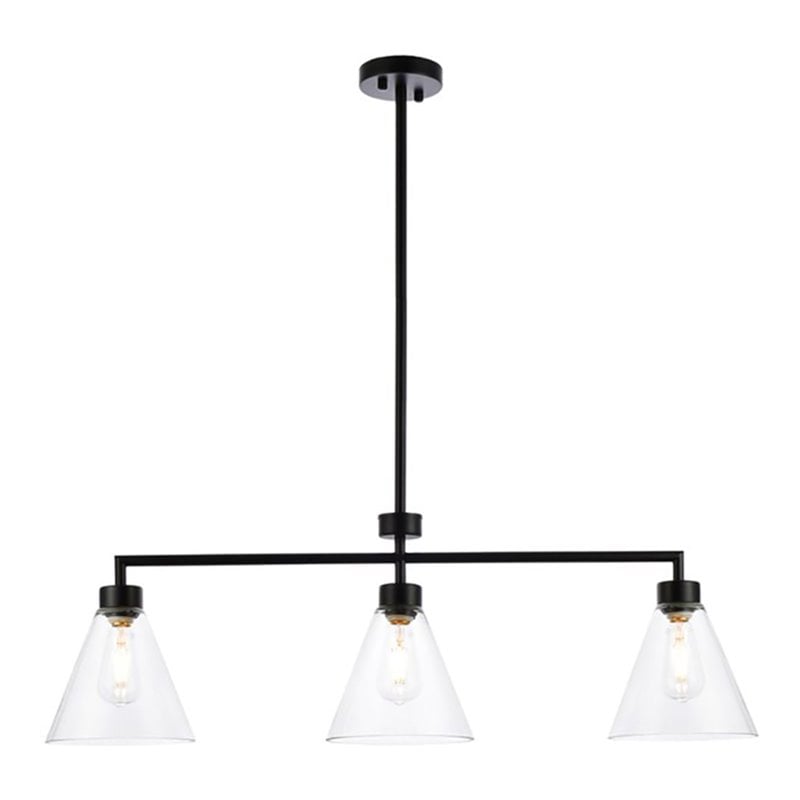Living District Mera 3-Light Mid-Century Metal Pendant in Black and Clear