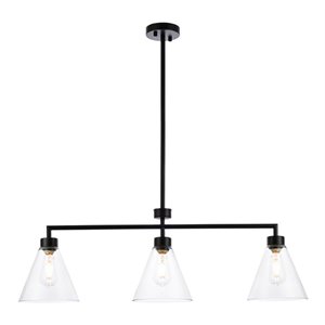 Living District Mera 3-Light Mid-Century Metal Pendant in Black and Clear