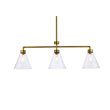 Living District Mera 3-Light Mid-Century Metal Pendant in Brass and Clear