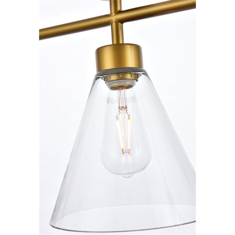 Living District Mera 3-Light Mid-Century Metal Pendant in Brass and Clear