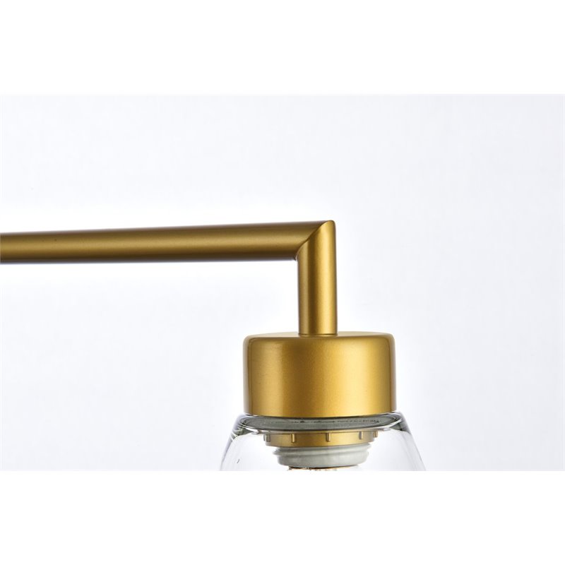Living District Mera 3-Light Mid-Century Metal Pendant in Brass and Clear