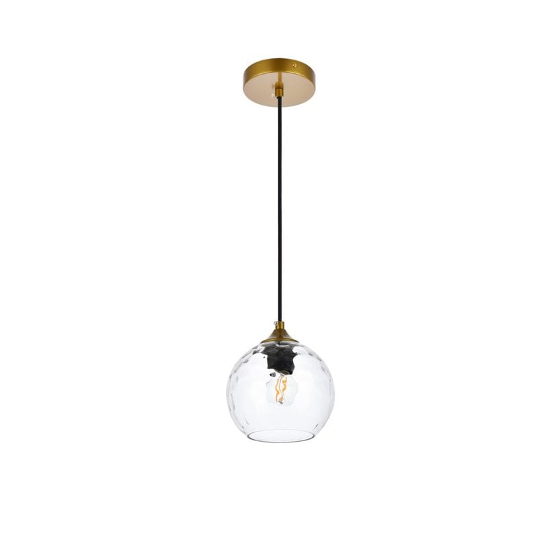 Living District Cashel 1-Light Mid-Century Metal Pendant in Brass/Clear Finish