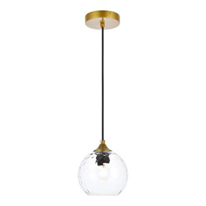 Living District Cashel 1-Light Mid-Century Metal Pendant in Brass/Clear Finish