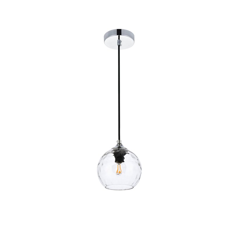 Living District Cashel 1-Light Mid-Century Metal Pendant in Chrome/Clear