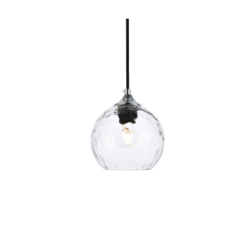Living District Cashel 1-Light Mid-Century Metal Pendant in Chrome/Clear