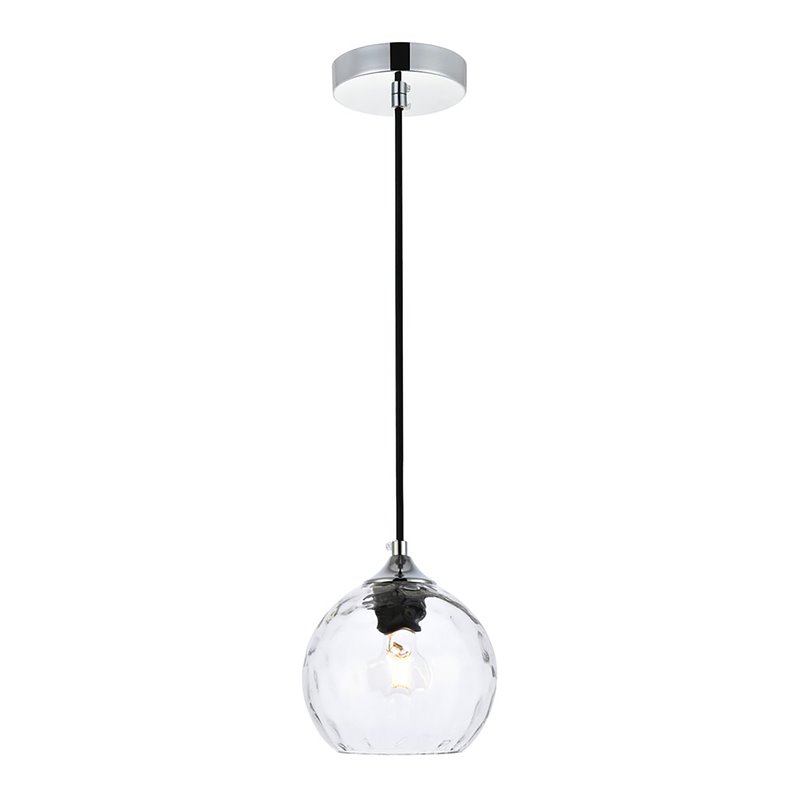 Living District Cashel 1-Light Mid-Century Metal Pendant in Chrome/Clear