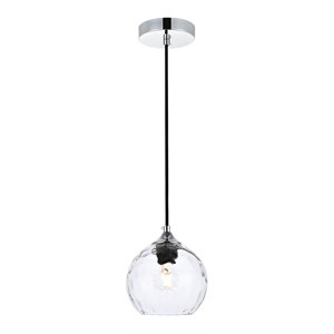 Living District Cashel 1-Light Mid-Century Metal Pendant in Chrome/Clear