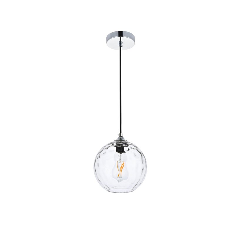Living District Cashel 1-Light Mid-Century Metal Pendant in Chrome/Clear Finish