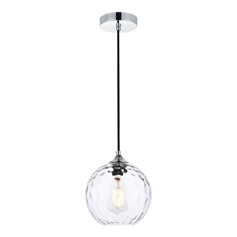 Living District Cashel 1-Light Mid-Century Metal Pendant in Chrome/Clear Finish