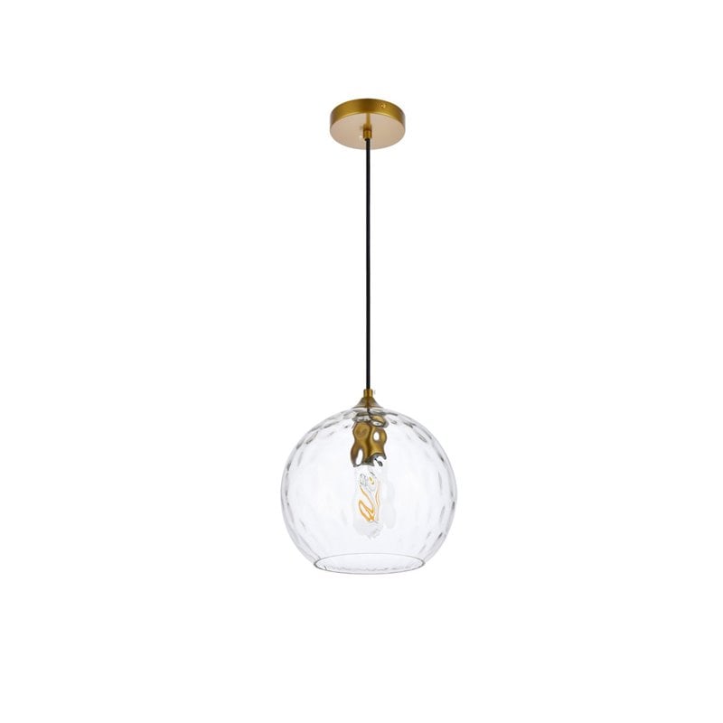 Living District Cashel 1-Light Mid-Century Metal Pendant in Brass and Clear