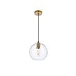 Living District Cashel 1-Light Mid-Century Metal Pendant in Brass and Clear