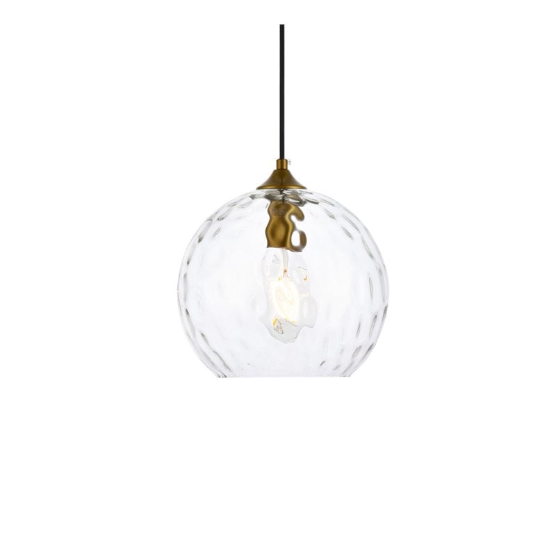 Living District Cashel 1-Light Mid-Century Metal Pendant in Brass and Clear