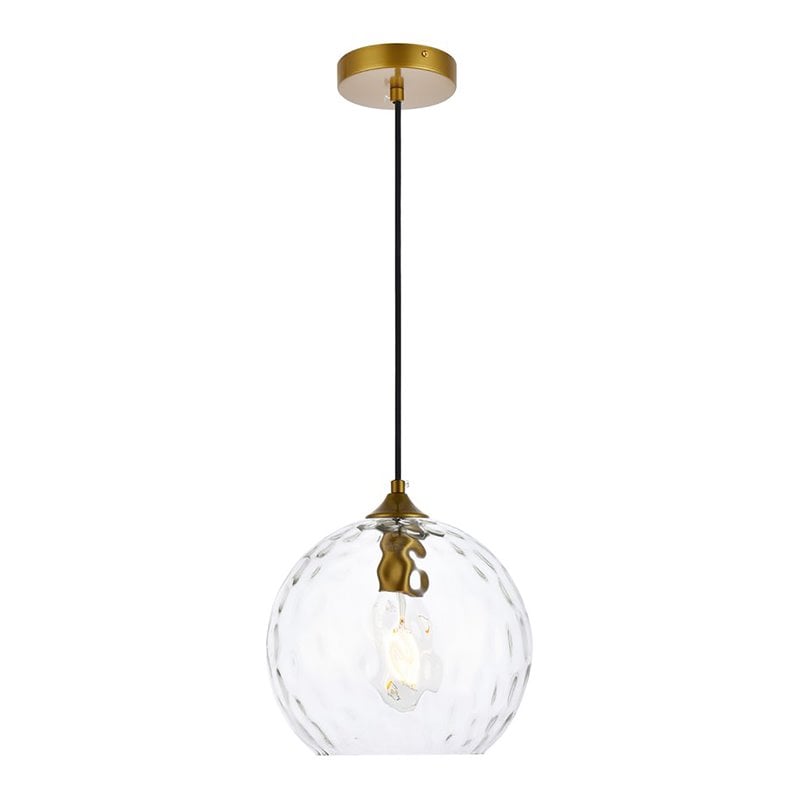 Living District Cashel 1-Light Mid-Century Metal Pendant in Brass and Clear