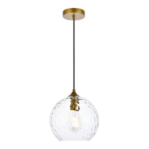 Living District Cashel 1-Light Mid-Century Metal Pendant in Brass and Clear