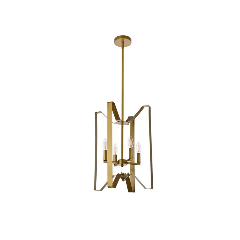 Living District Hoffman 4-Light Mid-Century Metal Pendant in Brass