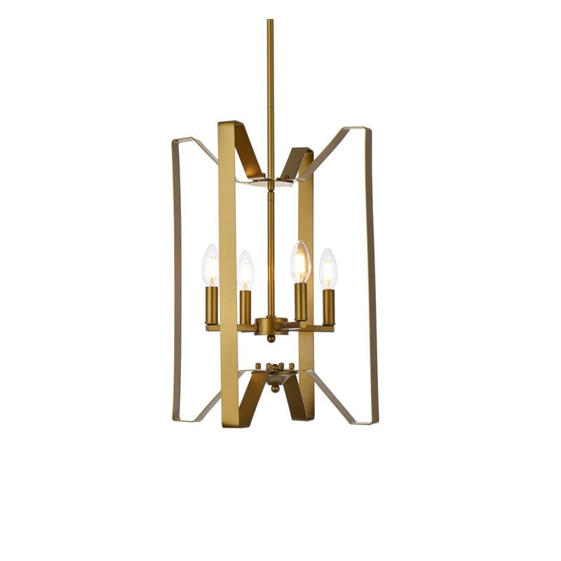 Living District Hoffman 4-Light Mid-Century Metal Pendant in Brass