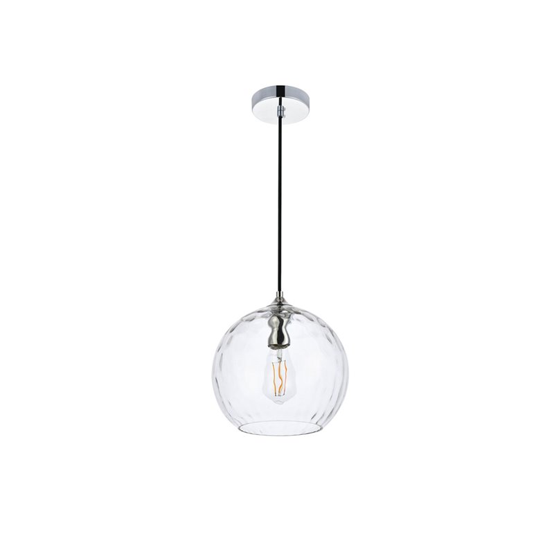 Living District Cashel 1-Light Mid-Century Metal Pendant in Chrome and Clear
