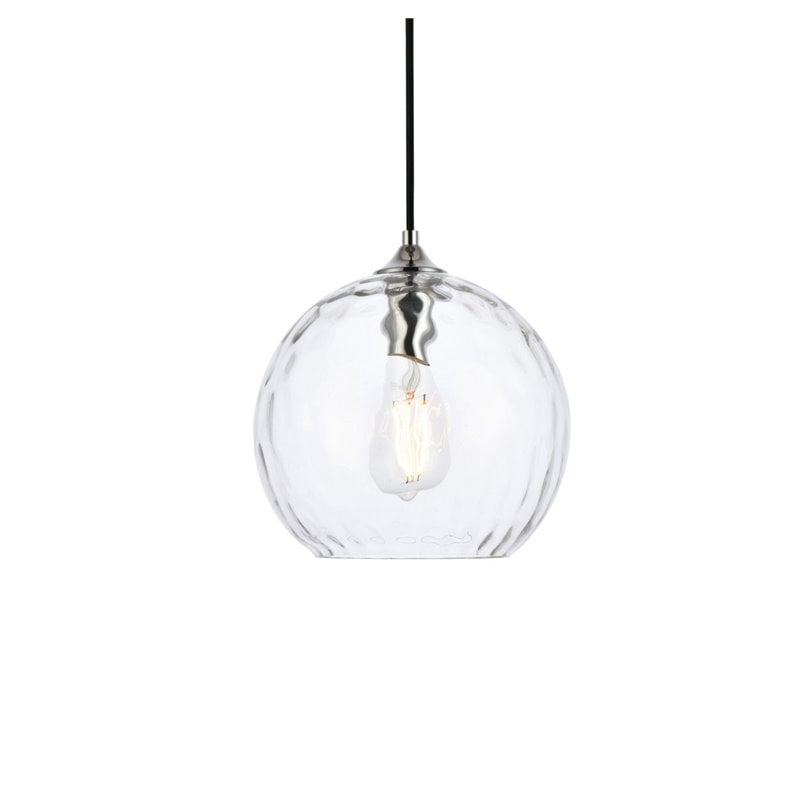Living District Cashel 1-Light Mid-Century Metal Pendant in Chrome and Clear