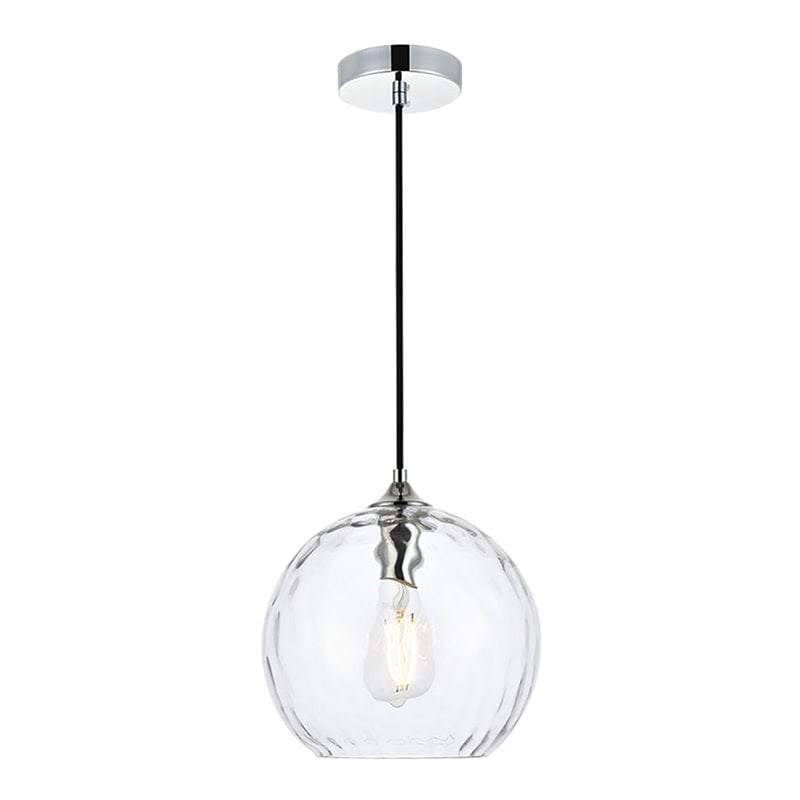 Living District Cashel 1-Light Mid-Century Metal Pendant in Chrome and Clear