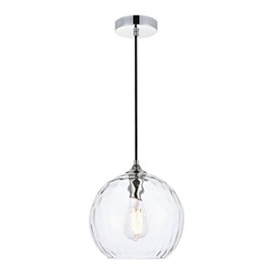 Living District Cashel 1-Light Mid-Century Metal Pendant in Chrome and Clear
